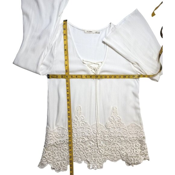 Blu Pepper Size Small Boho Tunic With Crochet Hem White Long Sleeve - Picture 5 of 7